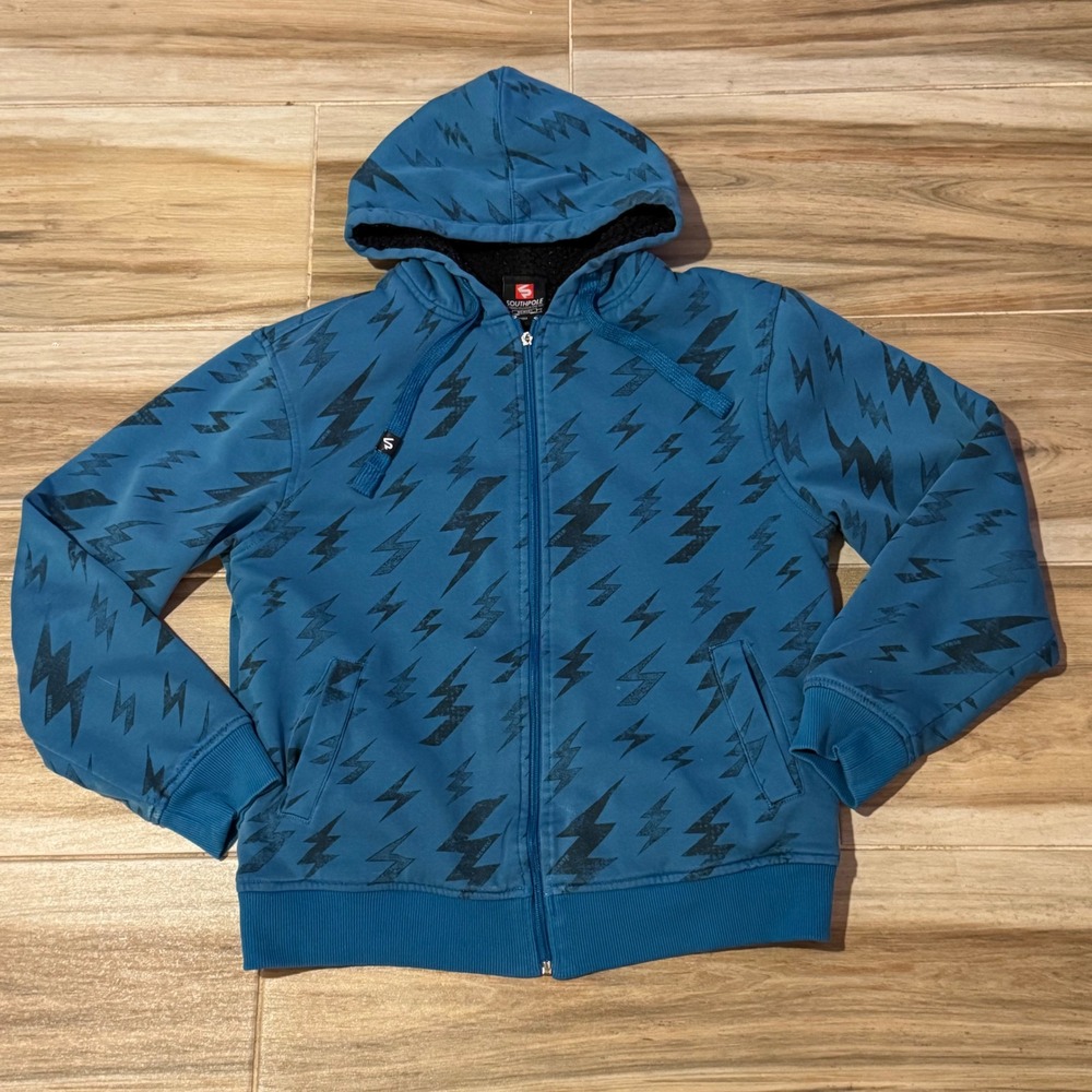 Southpole Mens Blue Lightning Bolt Faux Fur Lined Zip Up Hoodie Size M